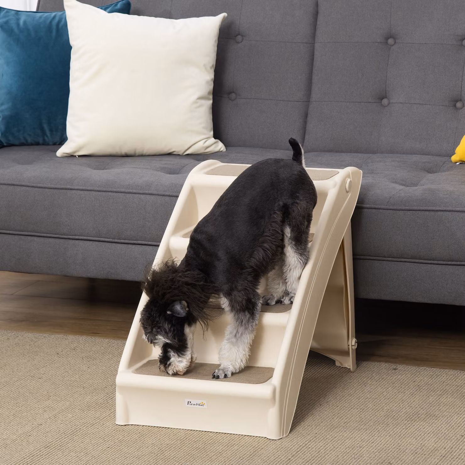 PawHut Scaletta Pieghevole per Cani con 4 Gradini Antiscivolo, Beige – 2
