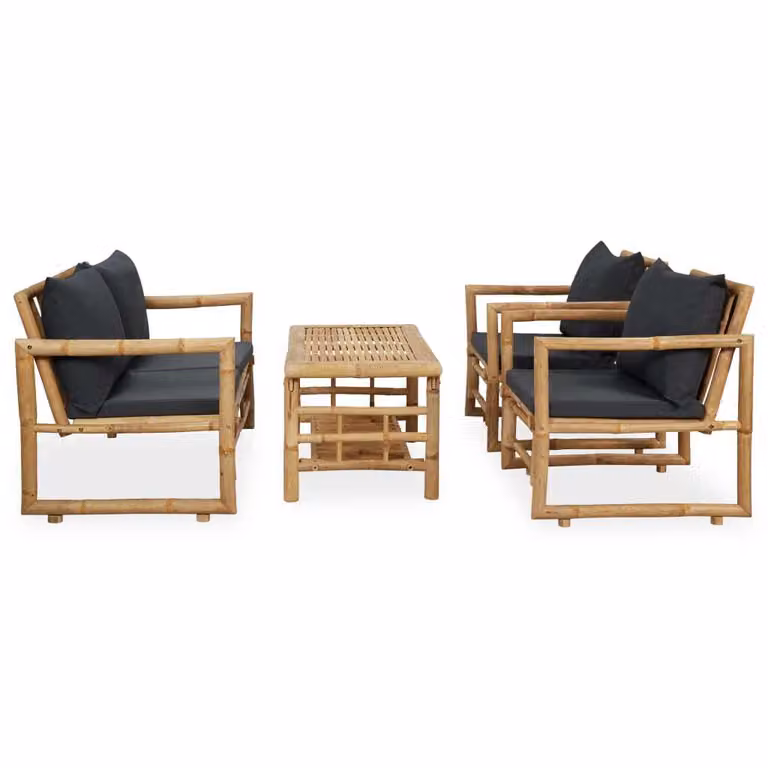 Set Divani da Giardino 4 pz con Cuscini in Bambù