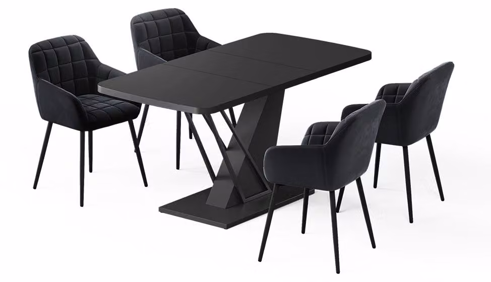 Set di tavoli da pranzo Vicco Fenaro Nero 120 x 80 cm con 4 sedie da pranzo, Model 62764