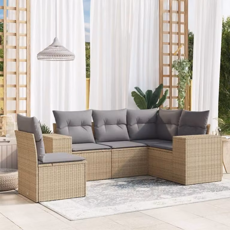 Maison Exclusive - Set Divano da Giardino 5 pz con Cuscini Beige in Polyrattan