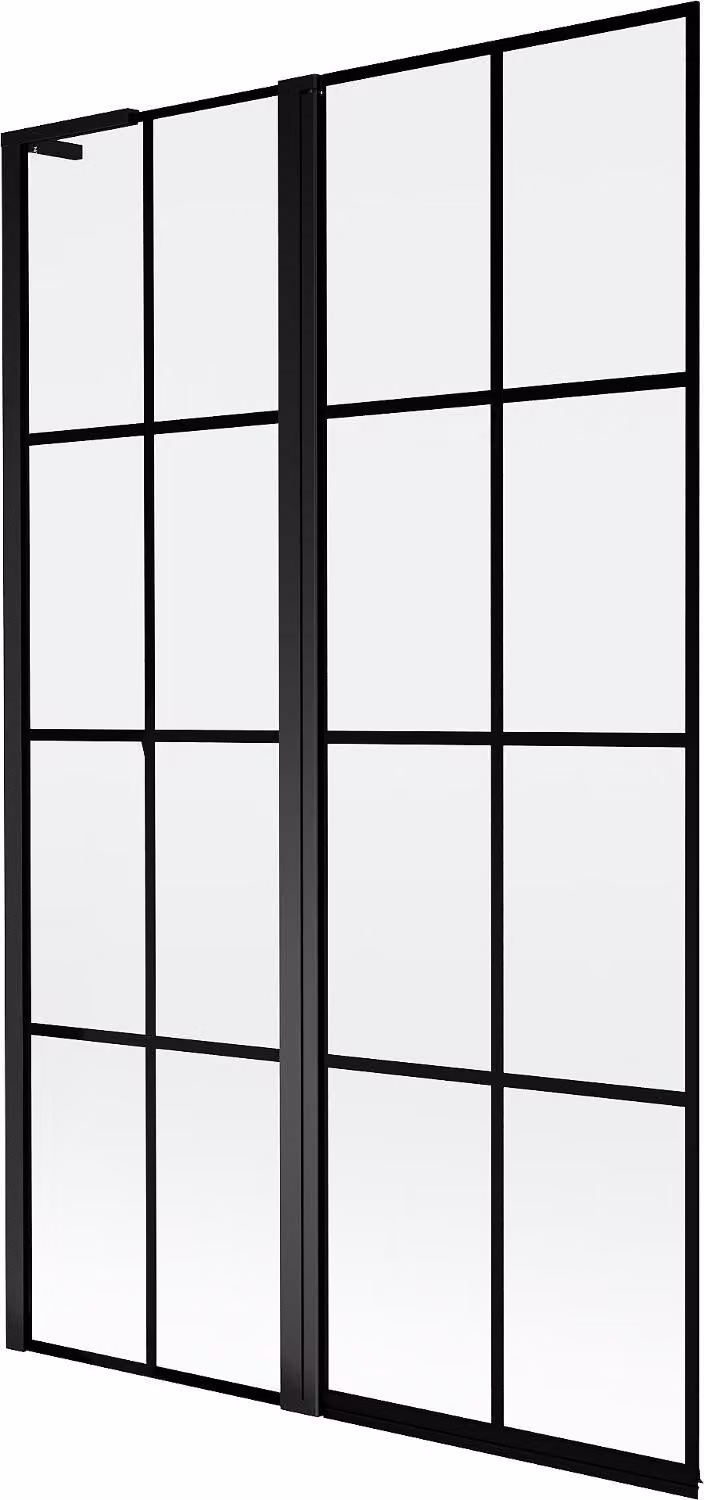 Mexen Mist L pannello per vasca da bagno a 2 ante sinistro 110 x 150 cm, griglia nera, nero - 8A9L-110-011-70-77-L