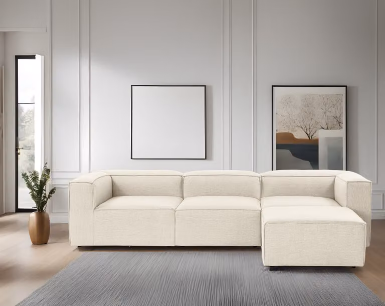 Hanah Home, Fora - Ecru, divano angolare, 100% carpino bianco, ecru, 297 x 190 x 66 cm