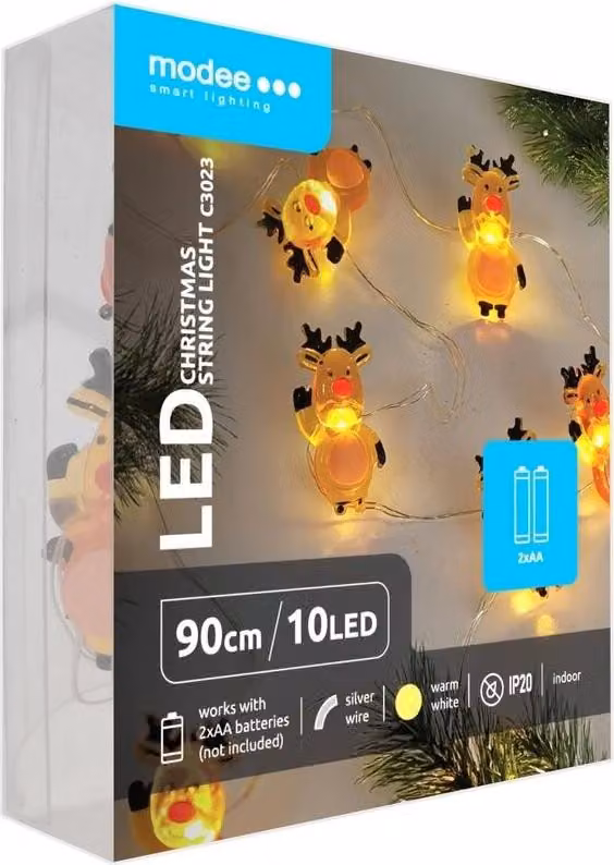 Ghirlanda luminosa natalizia con motivo a renne – 1,2 metri – 10 LED – alimentata a batterie