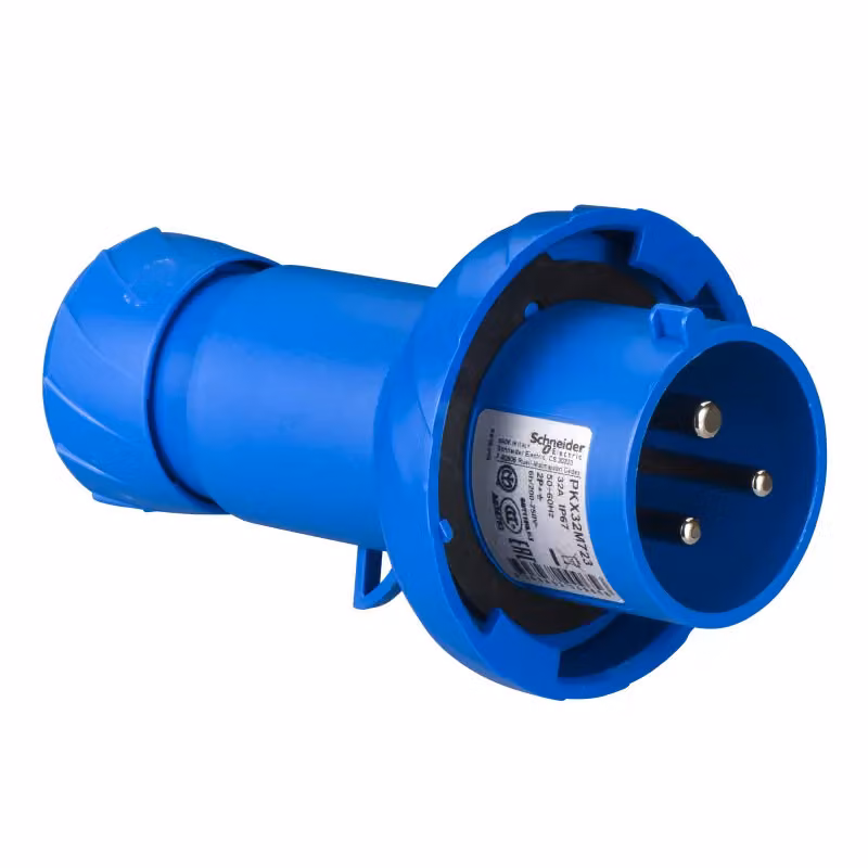 Schneider Electric CEE spina, morsetti a taglio, 32 A, 2 poli + terra, 200-250 V CA, IP67 PKX32M723