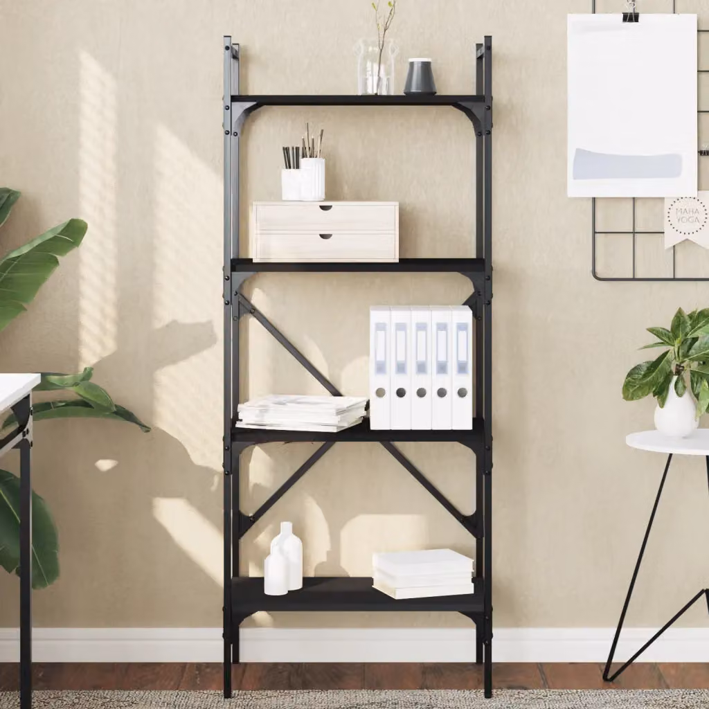 Libreria vidaXL con 4 Ripiani in Legno e Metallo, Stile Industrial, Nera, L 56 cm x P 31,5 cm x H 138,5 cm