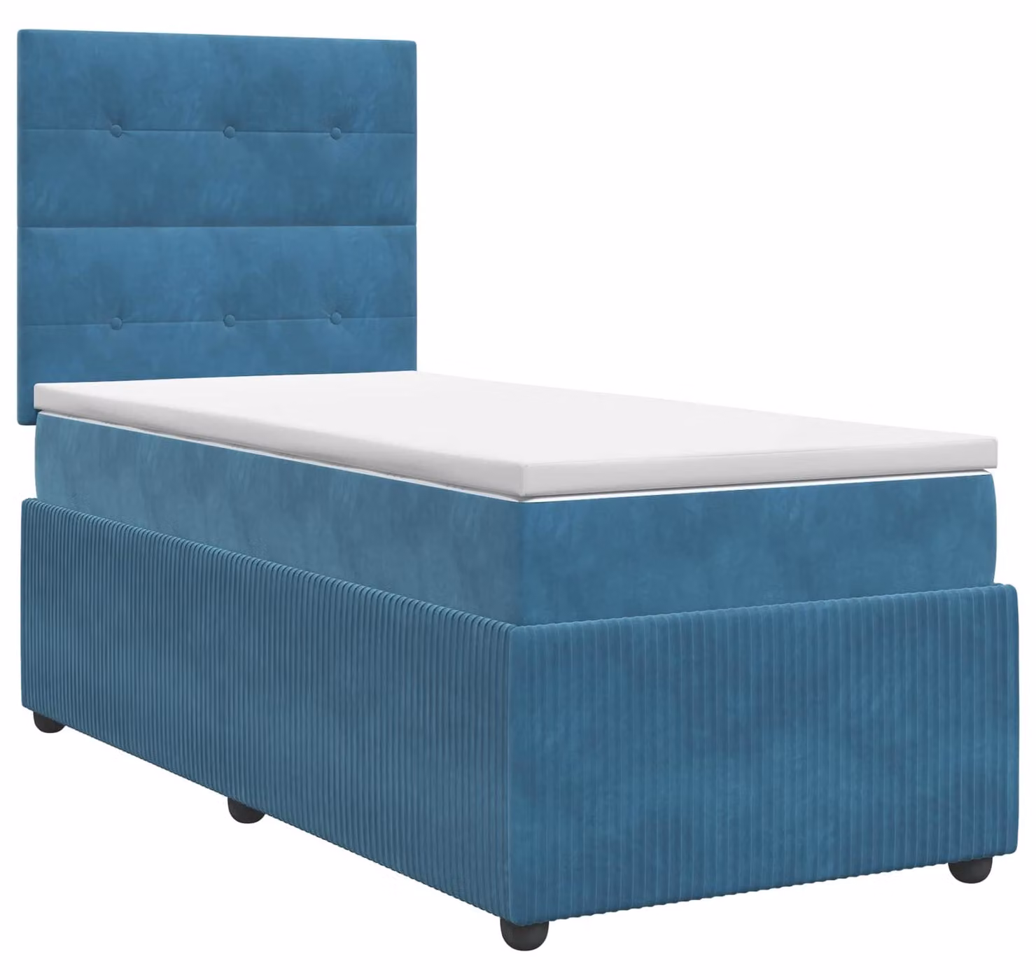 Letto boxspring con materasso e testiera blu 80 x 200 cm in velluto