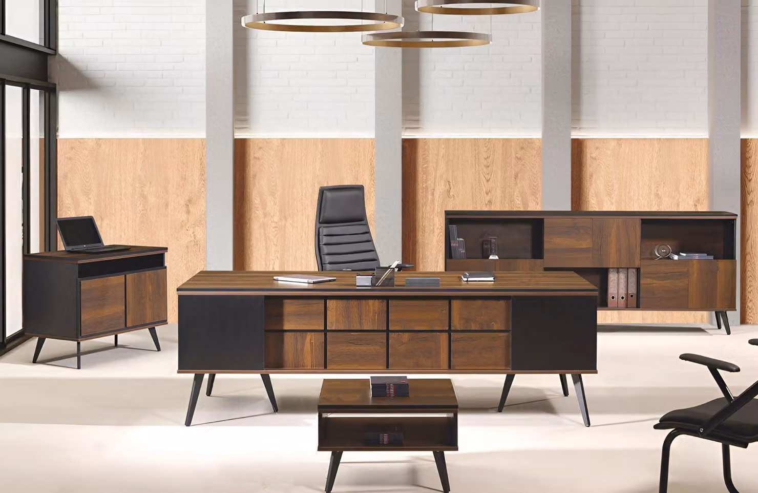 Schreibtisch Klassischе Komplette Arbeitszimmermöbel 4tlg Holz Braun