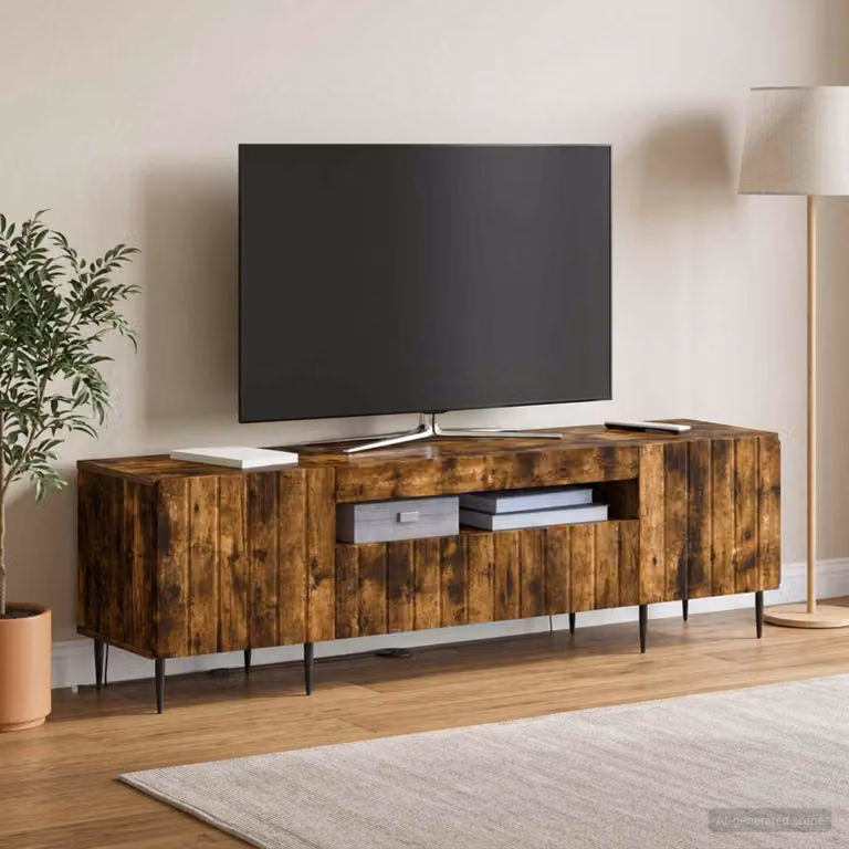 Mobile TV LED vidaXL ZWOLLE in Rovere Fumo con illuminazione integrata, L 153 x P 35 x H 43 cm