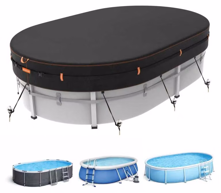 Telo copri piscina ovale, 549x274 cm - Tessuto Oxford 500D - Nero - Protezione per piscine fuori terra