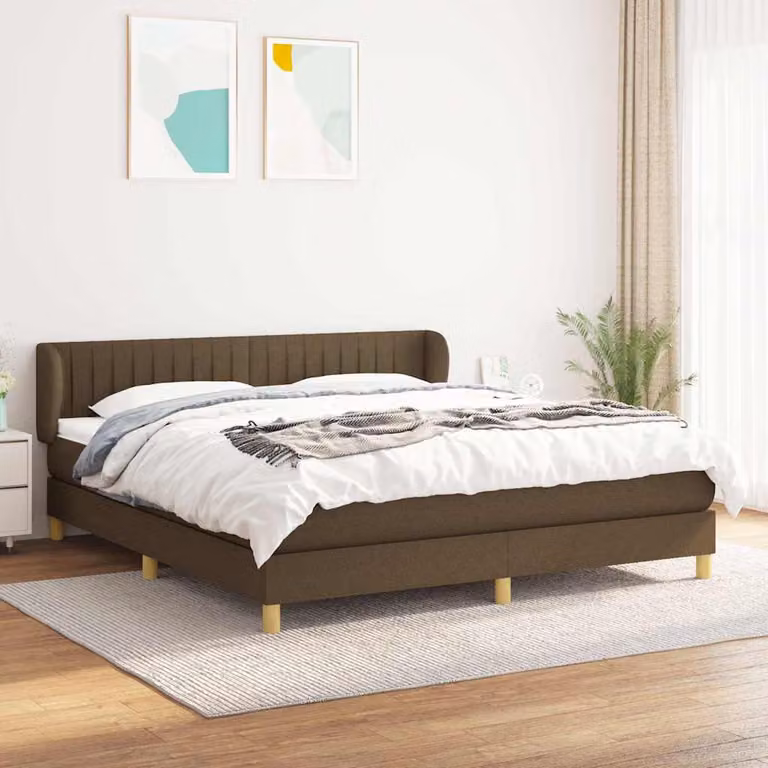 vidaXL Giroletto a Molle con Materasso in Tessuto Marrone e Bianco L/P/H: 180 x 200 x 88 cm
