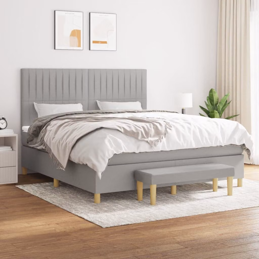vidaXL Letto Ibrido con Giroletto a Molle e Materasso in Tessuto Grigio e Bianco L/P/H: 160 x 200 x 128 cm – 1