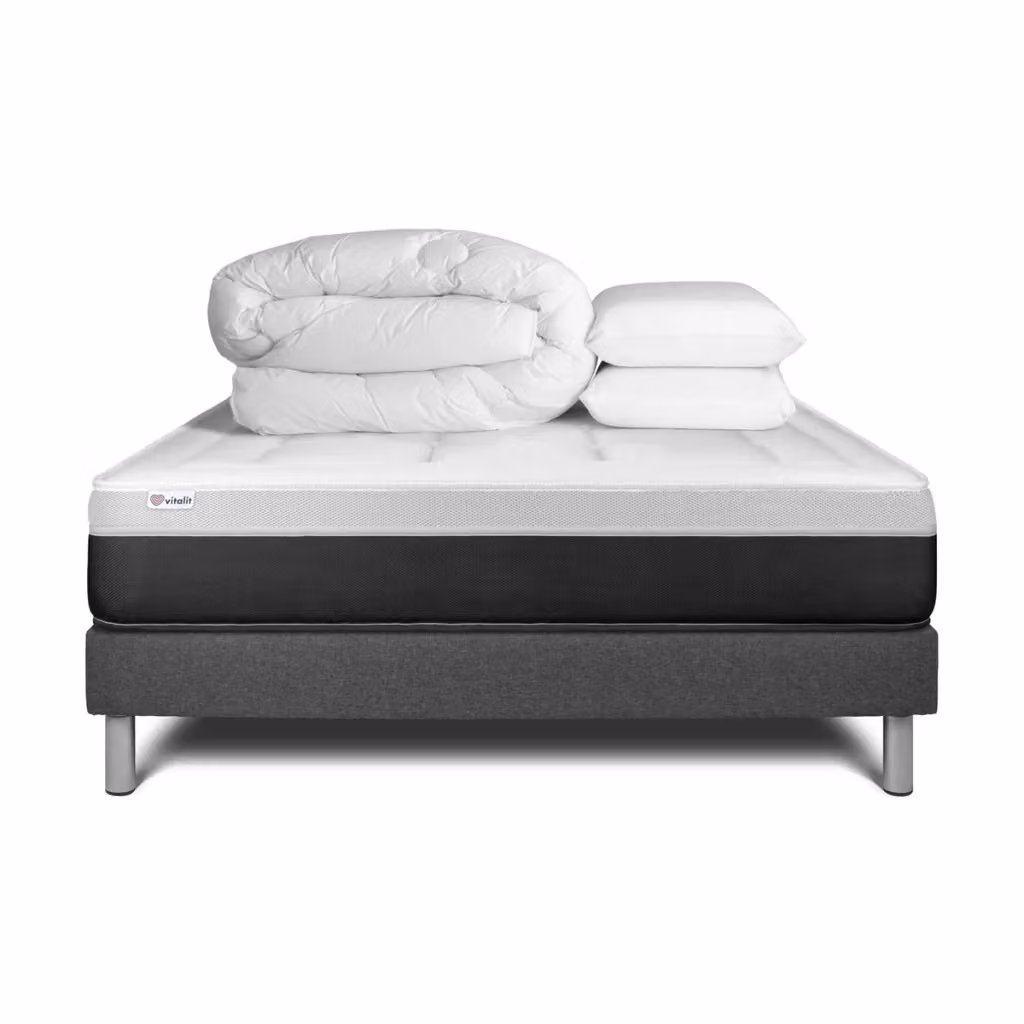 Kit letto completo Vital Form con materasso in memory foam, box spring con doghe, 2 cuscini e piumino, L/P: 200 x 200 cm – 2