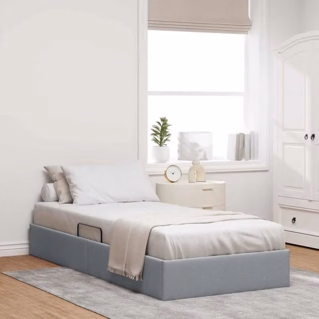 Letto ottomano moderno vidaXL in tessuto grigio con base a sollevamento L: 90 cm, P: 203 cm, H: 23,5 cm