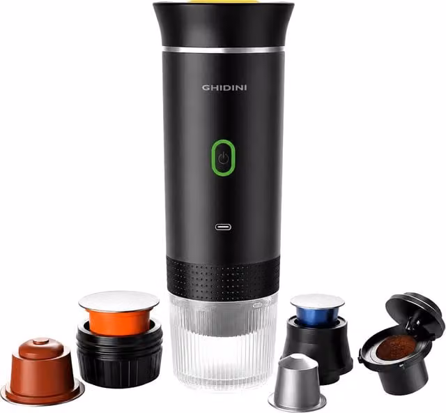 Macchina da caffè espresso portatile Ghidini pieghevole in plastica nera