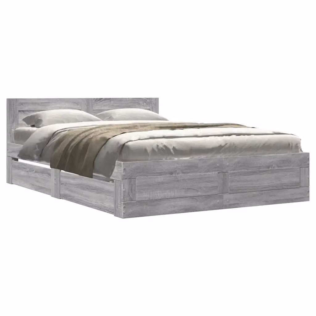 vidaXL Giroletto con Testiera Grigio Moderno in Legno Multistrato L: 120 cm, P: 200 cm, H: 69 cm – 2
