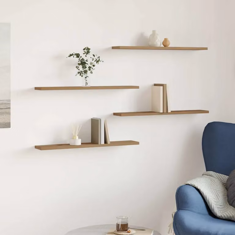 Set di 4 ripiani per libreria da parete vidaXL in MDF color rovere, L: 60 cm, P: 10 cm, H: 1,5 cm