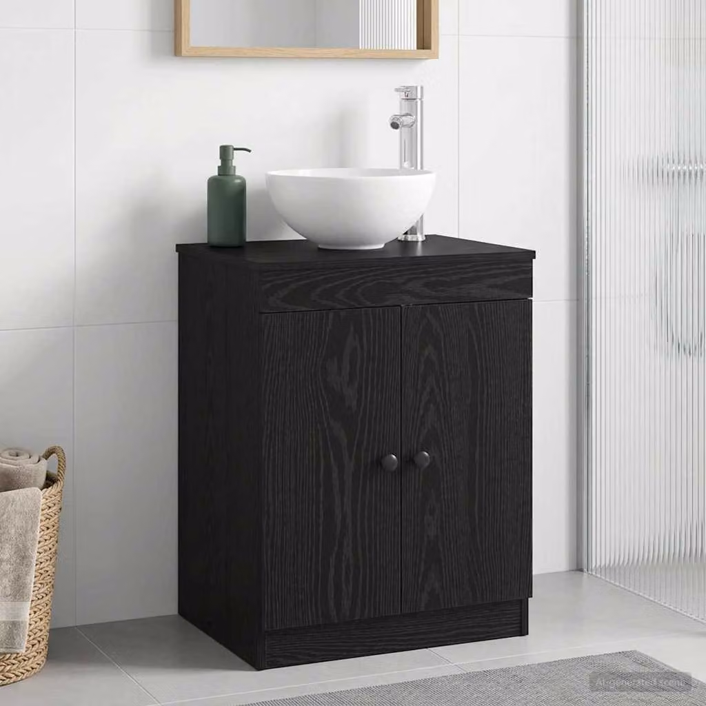 Mobile da bagno moderno vidaXL nero in legno ingegnerizzato e metallo L: 54 cm, P: 41 cm, H: 70 cm