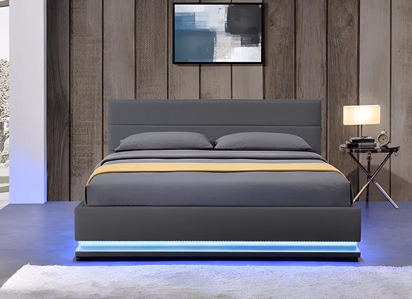 Bett Grau LED Licht Doppelbett 180 x 200 Möbel Einrichtung Schlafzimmer Betten