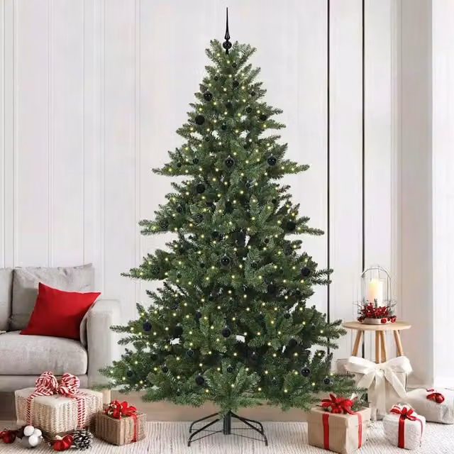 Albero di Natale Artificiale Moderno vidaXL Verde con Luci LED Warm White e Rami Pieghevoli in PVC e Metallo – 1