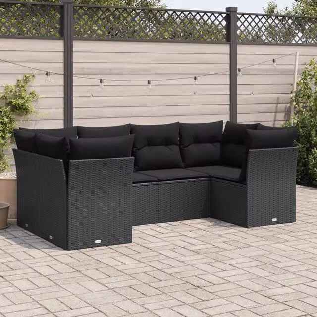 Set Divano da Giardino 6 pz con Cuscini Nero in Polyrattan 3218105