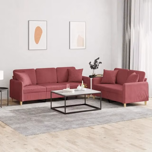 Set di divani vidaXL da 2 posti e 3 posti in tessuto rosso con cuscini inclusi per il tuo soggiorno – 1