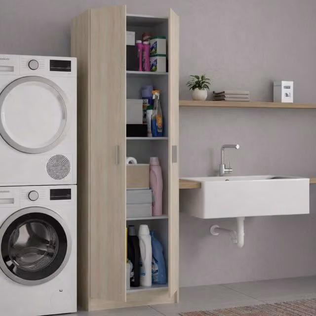 Armadio Multiuso Aragorn DMORA con 2 Ante e Ripiani Interni, Colore Marrone Rovere e Beige, L/P/H: 59 x 37 x 180 cm – 1