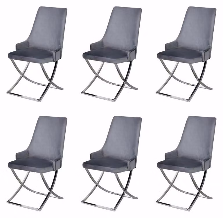 6 sedie, stile moderno, colore argento, nuove. Tavolo da pranzo comodo e versatile