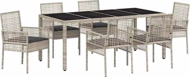 Set da Pranzo per Giardino 7 pcs Grigio chiaro polyrattan