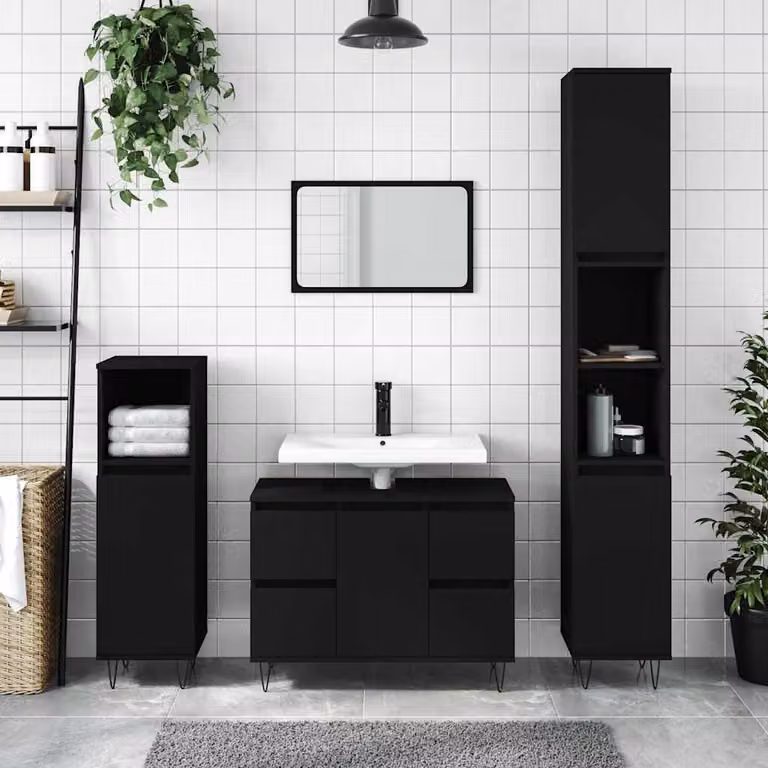 Mobile da bagno vidaXL in stile industriale nero con ante a cerniera e cassetti L: 80 cm, P: 33 cm, H: 60 cm