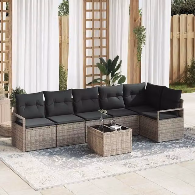 Set di divani 7 pz Grigio polyrattan 3346409