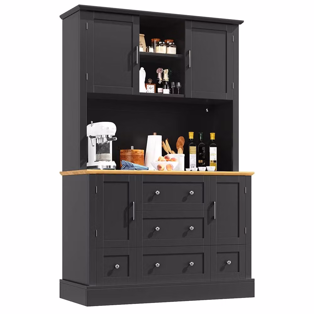 Credenza Alta Smart Moderna con Illuminazione Integrata, 4 Ante e 5 Cassetti, L/P/H: 115 x 40 x 180 cm, Nero o Marrone – 2