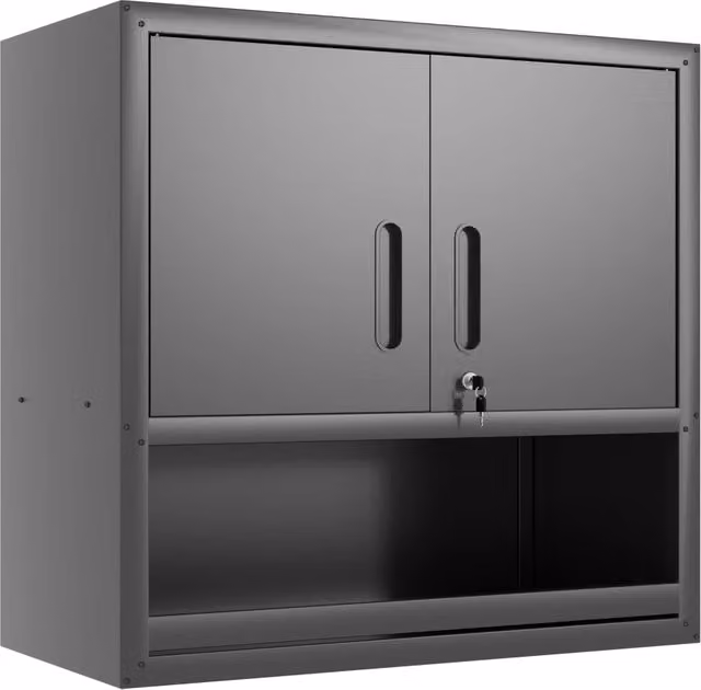 Armadio portautensili da parete 80x30x75 cm nero in metallo; 2 ante con serratura