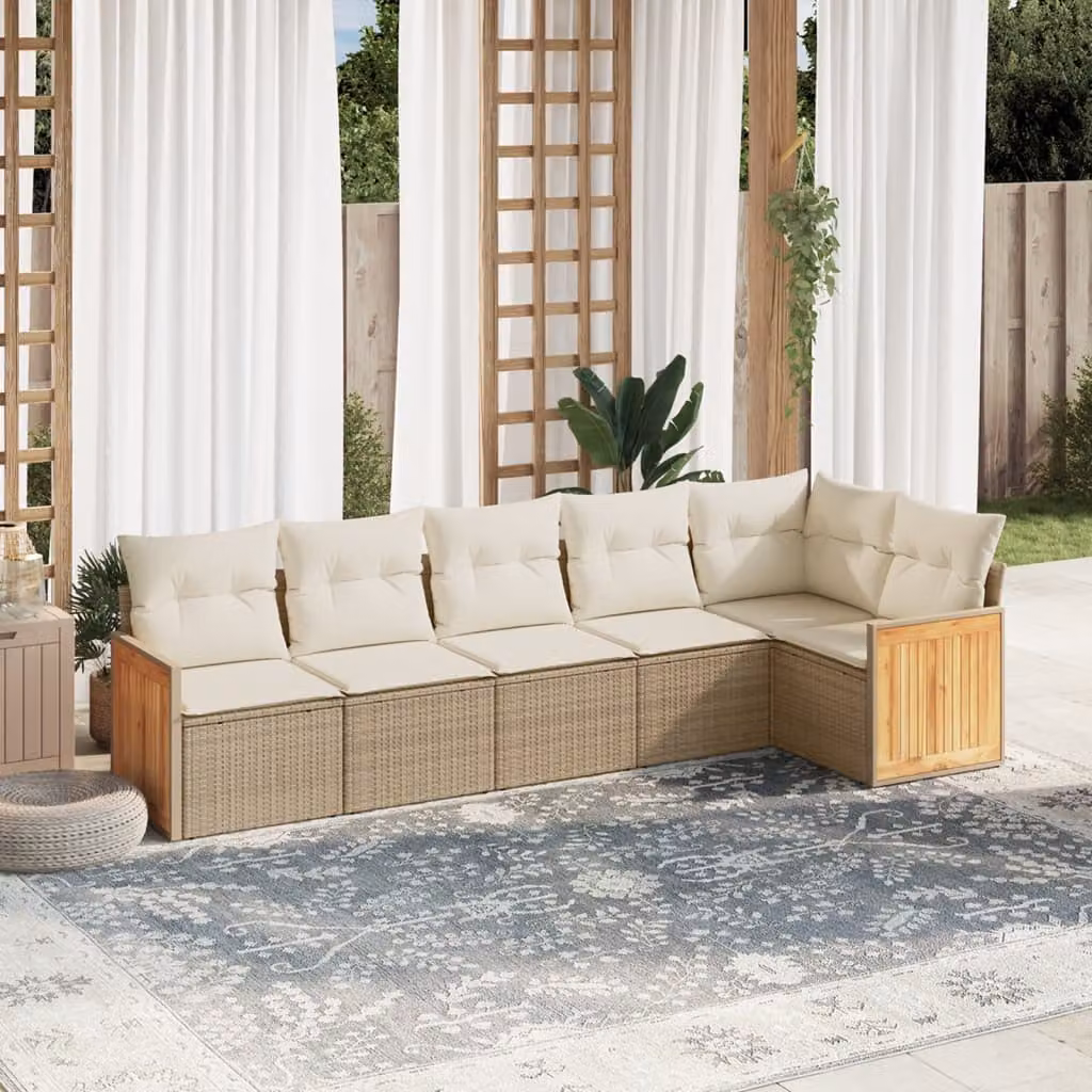 Set Divano da Giardino vidaXL 6 pz a L in Polyrattan con Cuscini Beige e Rivestimenti Rimovibili – 1