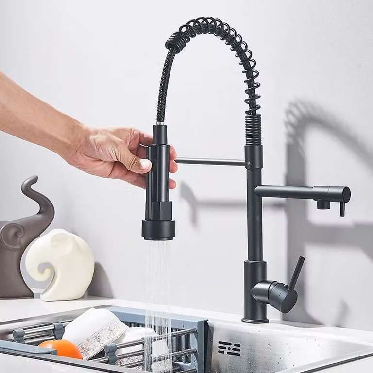 Rubinetto da cucina - A scomparsa - 1 bocca - Monocomando, monoforo - Bocca orientabile a 360° - Acqua calda/fredda - Ottone lucido - Oro