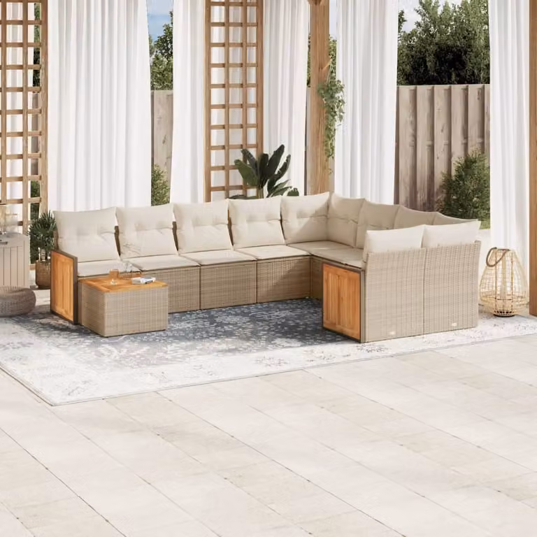 Maison Exclusive - Set da giardino 10 pezzi con cuscini in polyrattan beige