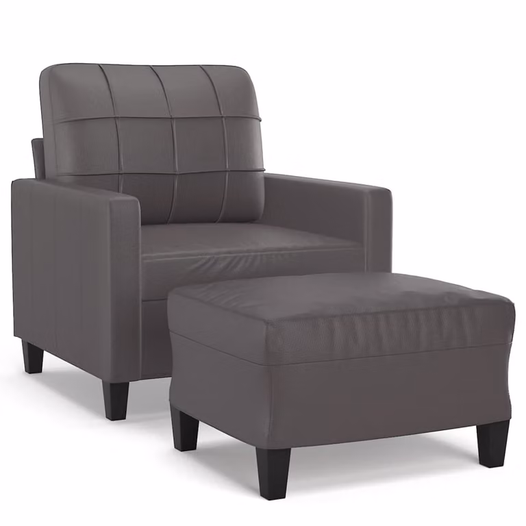 Poltrona con Poggiapiedi Grigio 60 cm in Pelle finta