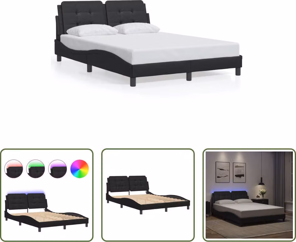 The Living Store Struttura letto con LED nero 120x200 cm in ecopelle