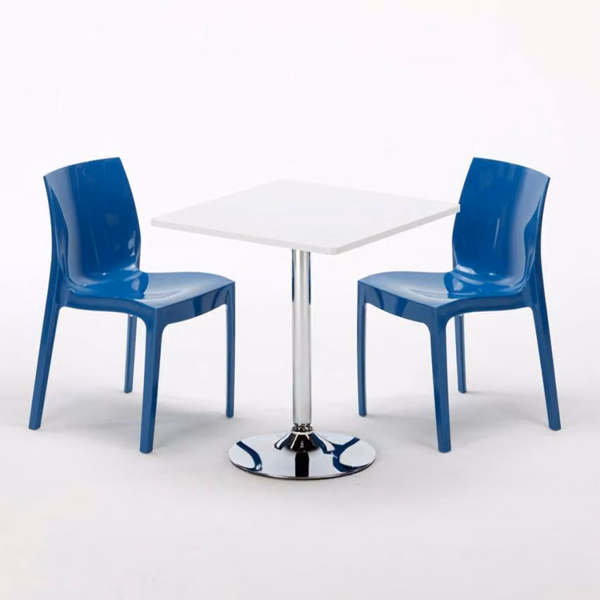 Tavolo quadrato bianco e 2 sedie Set di aste per interni in polipropilene colorato Grand Soleil Ice Cocktail - Blu