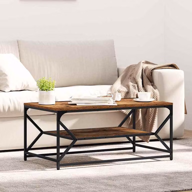 Maison Exclusive - Tavolino da caffè in legno di recupero, 90 x 50 x 40 cm, struttura in legno e acciaio