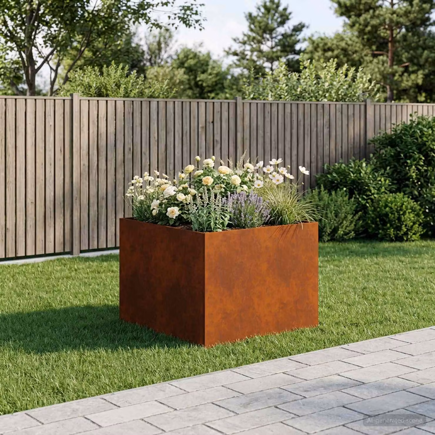 Vaso da giardino vidaXL in acciaio Corten color marrone L: 80 cm, P: 80 cm, H: 60 cm