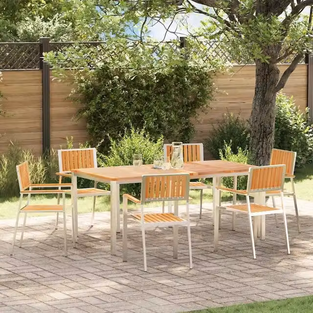 Set di 6 sedie da giardino vidaXL in teak e acciaio inossidabile bianco con braccioli