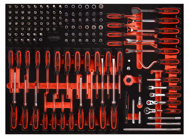 KS TOOLS Set di chiavi e cacciaviti a bussola da 1/4" con inserto in schiuma 142 pezzi - 821.0142