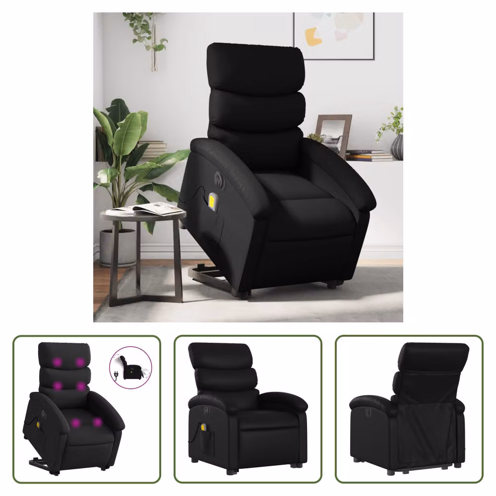 The Living Store Sedia massaggiante con supporto in piedi elettrica in ecopelle nera