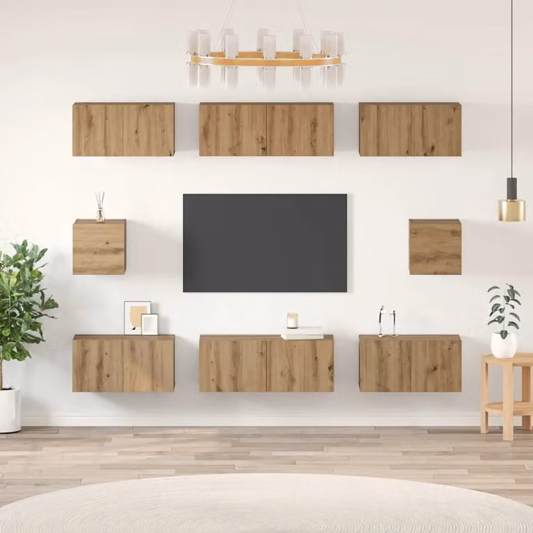Set mobile TV moderno vidaXL in legno ingegnerizzato color rovere, 8 pezzi