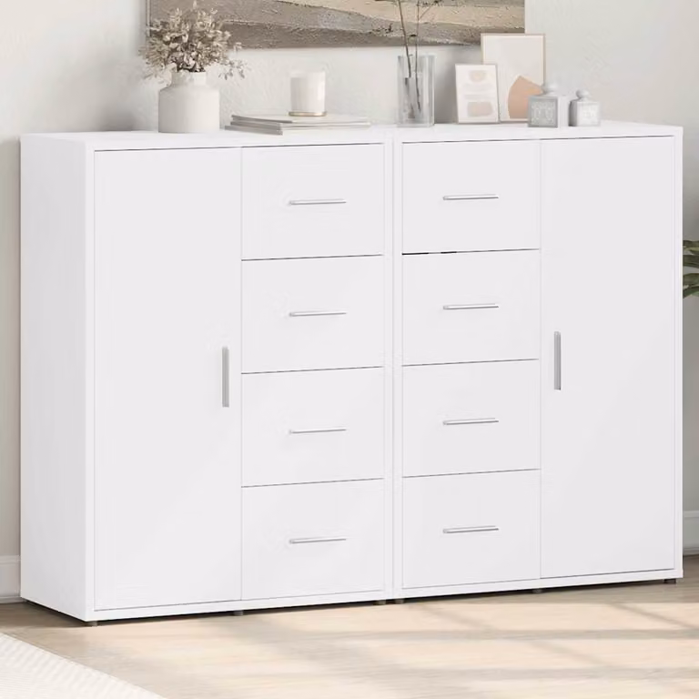 Set di 2 credenze vidaXL bianche in legno multistrato per soggiorno o sala da pranzo, L: 60 cm, P: 31 cm, H: 84 cm