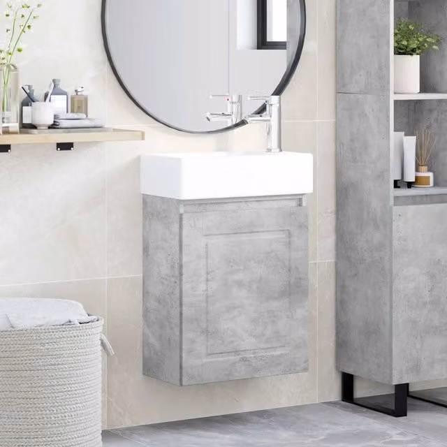 Mobile bagno moderno vidaXL con rubinetto, sospeso, Grigio, L: 45,5 cm, P: 22,5 cm, H: 84 cm – 1