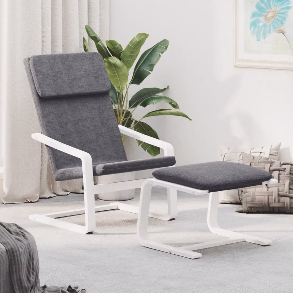 The Living Store Poltrona relax con poggiapiedi in tessuto grigio scuro