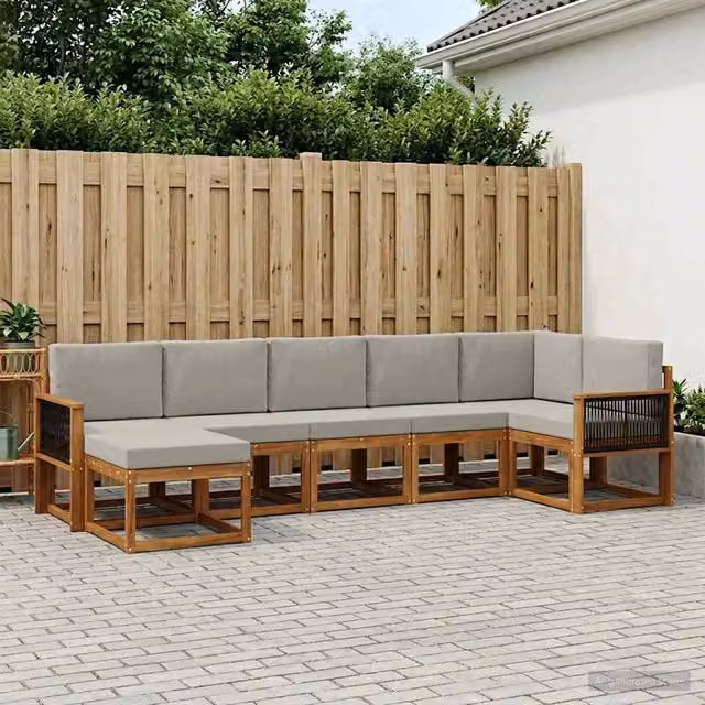 Set di divani da esterno 7 pz Naturale e Grigio Chiaro 3385392