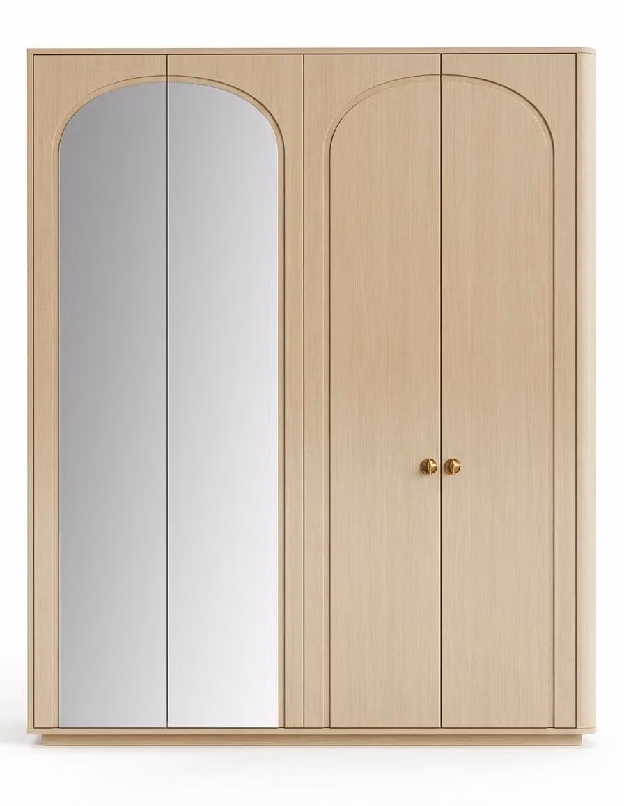 Armadio a specchio, beige, moderno, con ante a battente