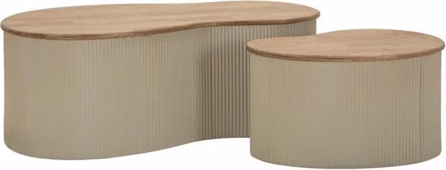 Coppia di tavolini da caffè scandinavi Vikasa Home in legno di gomma e metallo, bianchi e marroni